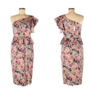 Gianni Bini Danielle Floral One Shoulder Dress - Pink Bordeaux, 8 USA / 12 UK